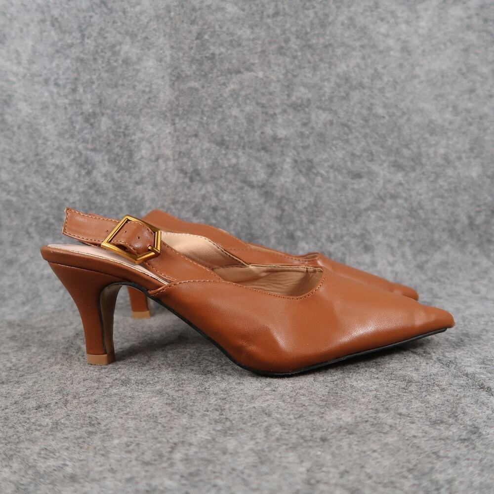 Slingback Pumps Womens 35 Pointed Toe High Heel Shoes Brown Retro Fashion Buckle